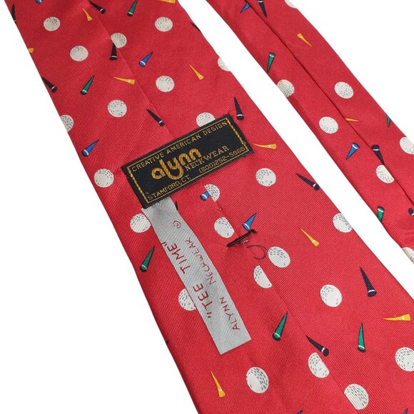 Vintage Alynn Necktie Red Golf Balls Tees Pattern 100 Silk Men Neckwear Dad Gift - Picture 5 of 6